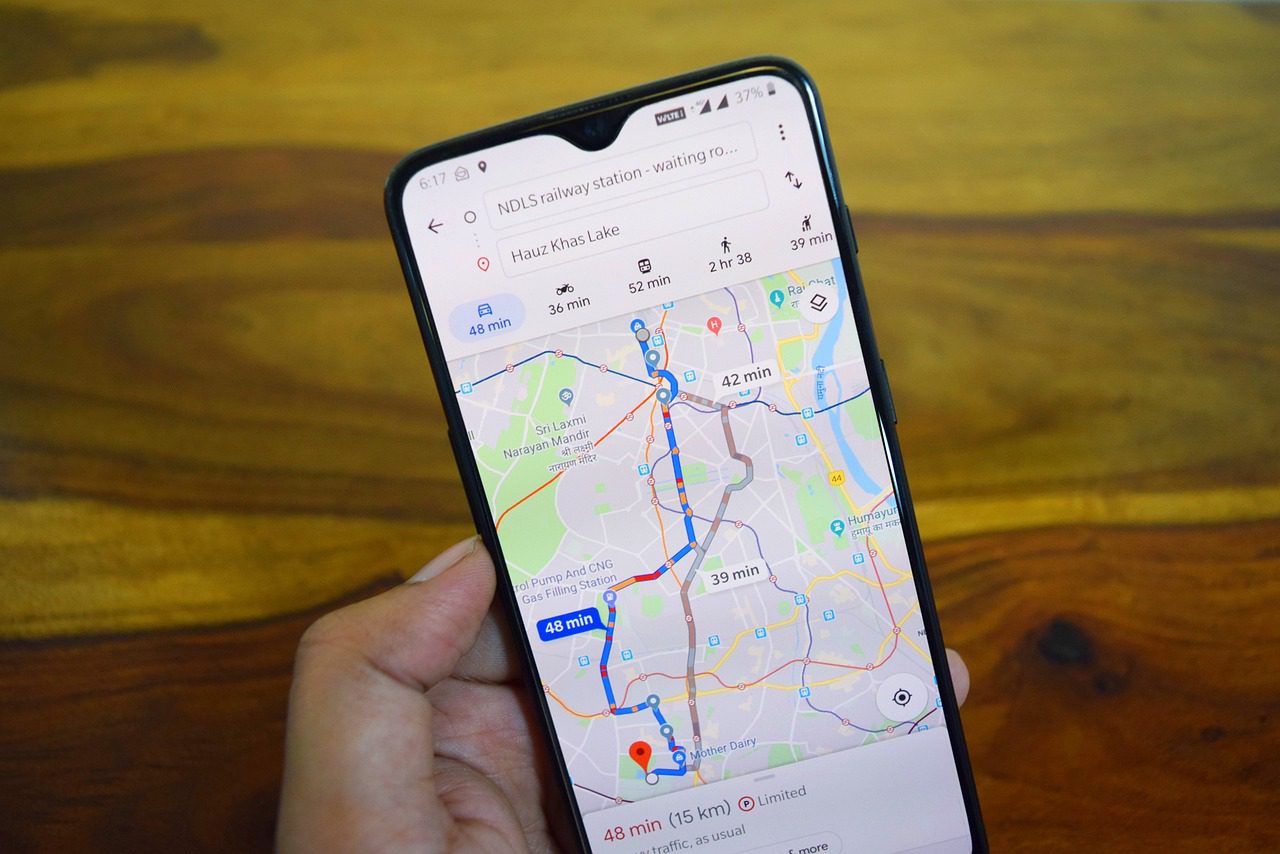 Google Maps displaying a route on a phone